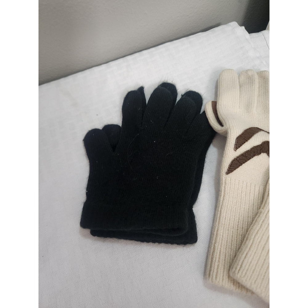Winter Glove Bundle Black Knit and Cream Ribbed with Faux Leather Accents